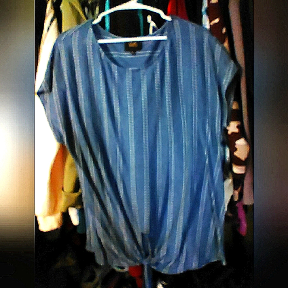 Women's stretch jersey, pin stripe, tie bottom, Size 1X, Great Condition!